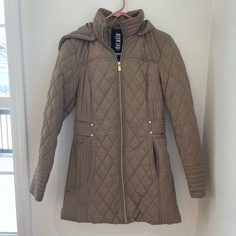 Details About Int women’s small tan pocketed with removable hood winter coat